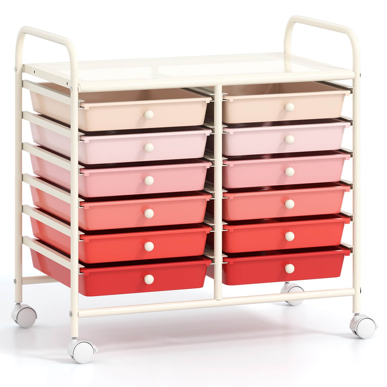 Costway 12 Drawers Rolling Cart Storage Scrapbook Paper Studio Organizer Bins Macaron/White/Light Pink/Purple/Pink/Clear/Gray/Rainbow/Multicolor/Hot Pink/Black